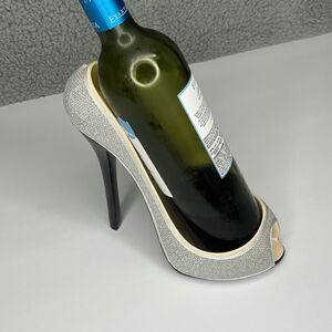 Silver Stiletto Wine Bottle Holder High Heel Shoe Bar Accessory Caddy Decoration